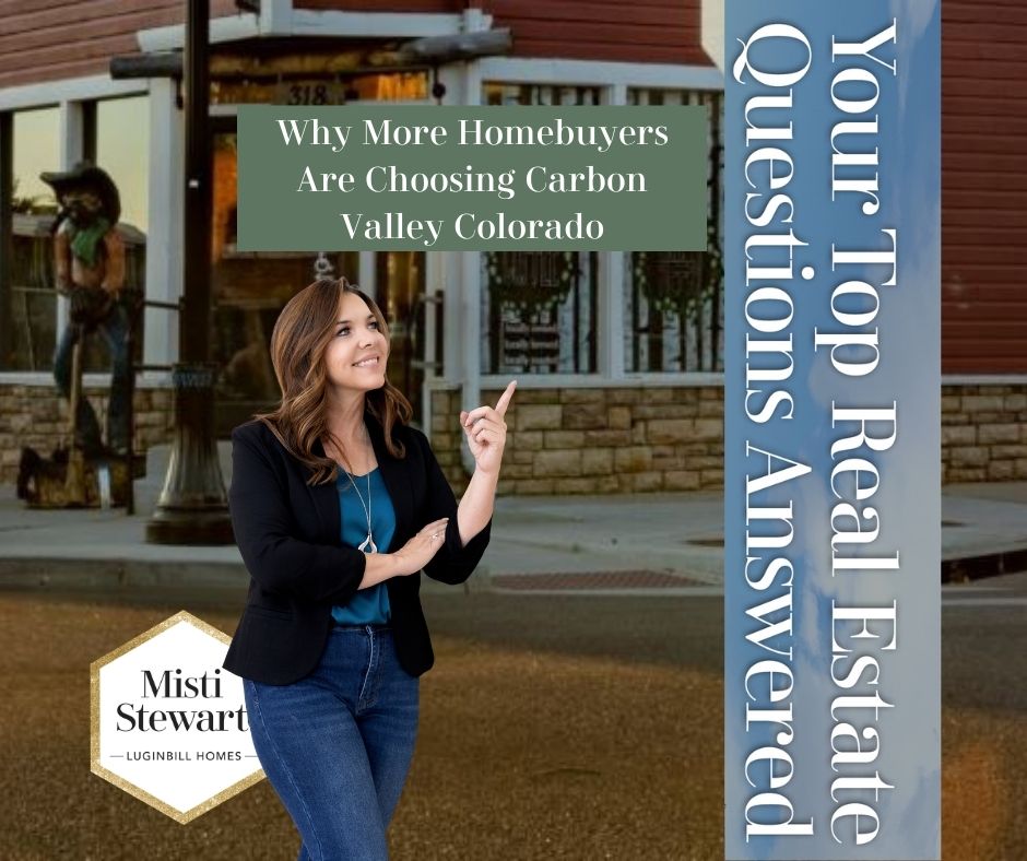 Misti Stewart standing in front of the Frederick Museum in Carbon Valley, Colorado, highlighting Frederick, Firestone, and Dacono as affordable Northern Colorado communities.