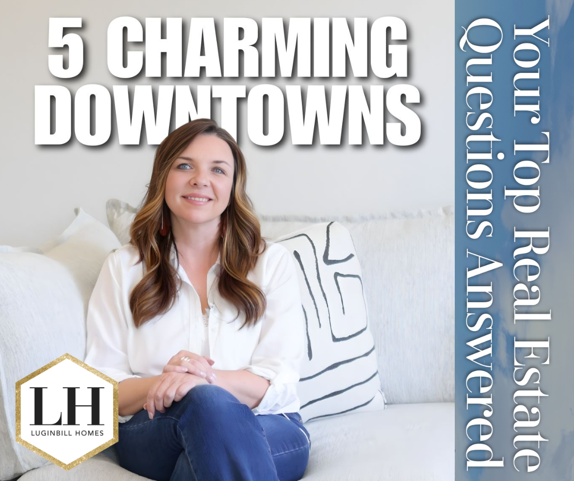 Luginbill Homes team member beside text for five charming Colorado downtowns including Erie, Lafayette, Louisville, Golden, and Longmont.