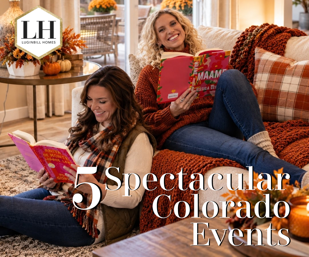 Two women reading books in a cozy Colorado living room decorated with pumpkins, warm autumn blankets, and colorful fall foliage, capturing the spirit of Colorado events in October.